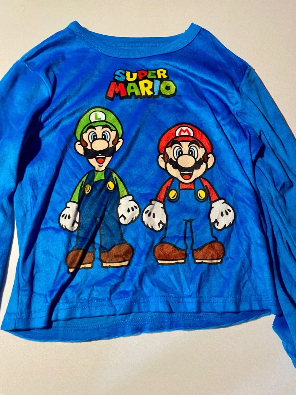 NWOT Gaming Super Mario Bros Blue Fleece Pajama Top Size 6 Mario and Luigi